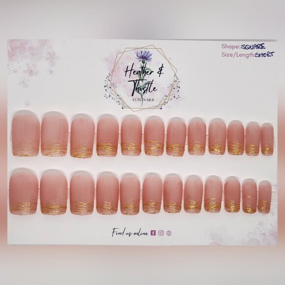 Heather & Thistle Luxe Press-On Nails - Whimsically Gold & Nude - Short Square - Picture 1 of 2